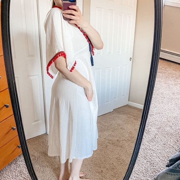 Zara Boho Pom Pom Tassel Midi Dress White S - Picture 2 of 15